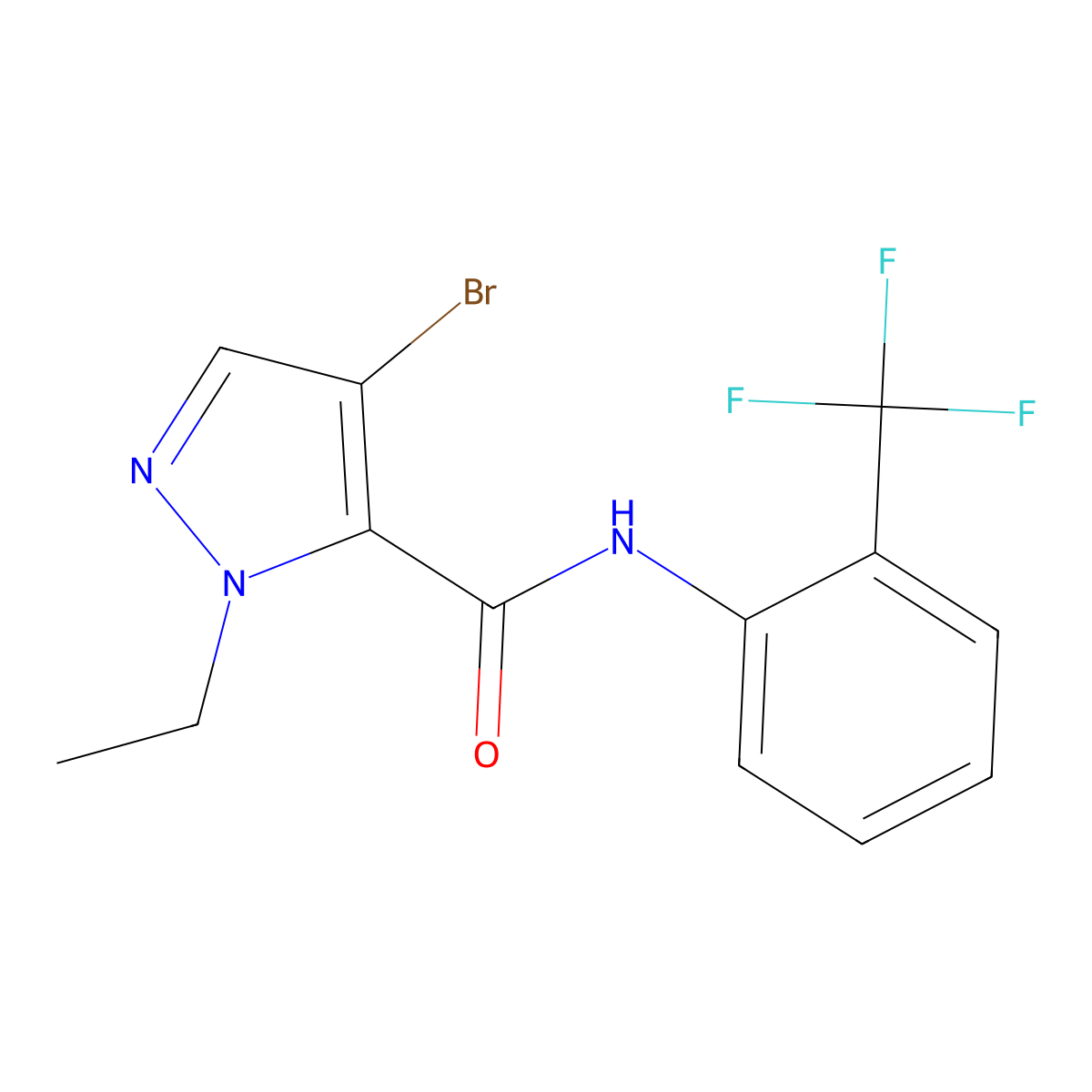 4-bromo-1-ethyl-N-[2-(trifluoromethyl)phenyl]-1H-pyrazole-5-carboxamide molecular structure, CAS 492457-67-7