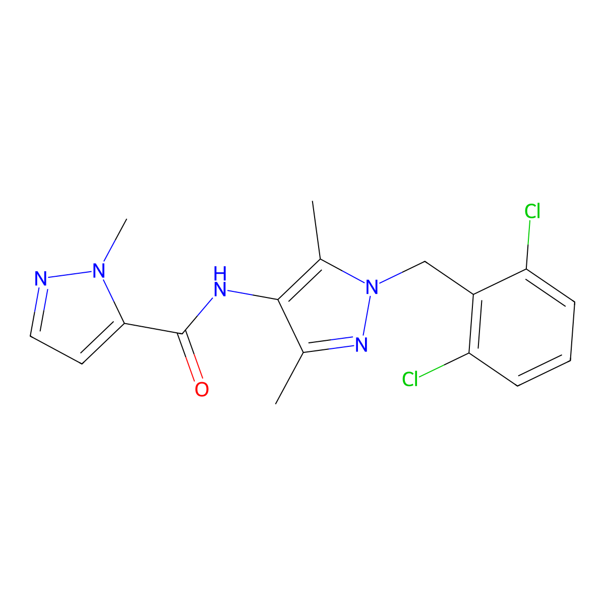 N-[1-(2,6-dichlorobenzyl)-3,5-dimethyl-1H-pyrazol-4-yl]-1-methyl-1H-pyrazole-5-carboxamide molecular structure, CAS 492457-69-9