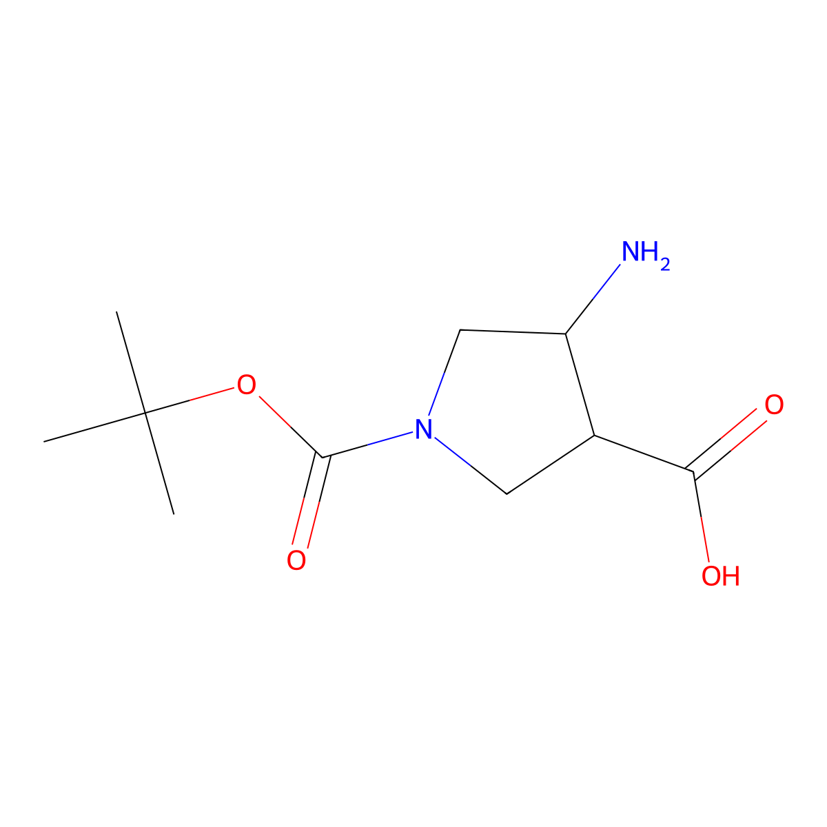 4-Amino-1-(tert-butoxycarbonyl)pyrrolidine-3-carboxylic acid molecular structure, CAS 492461-79-7