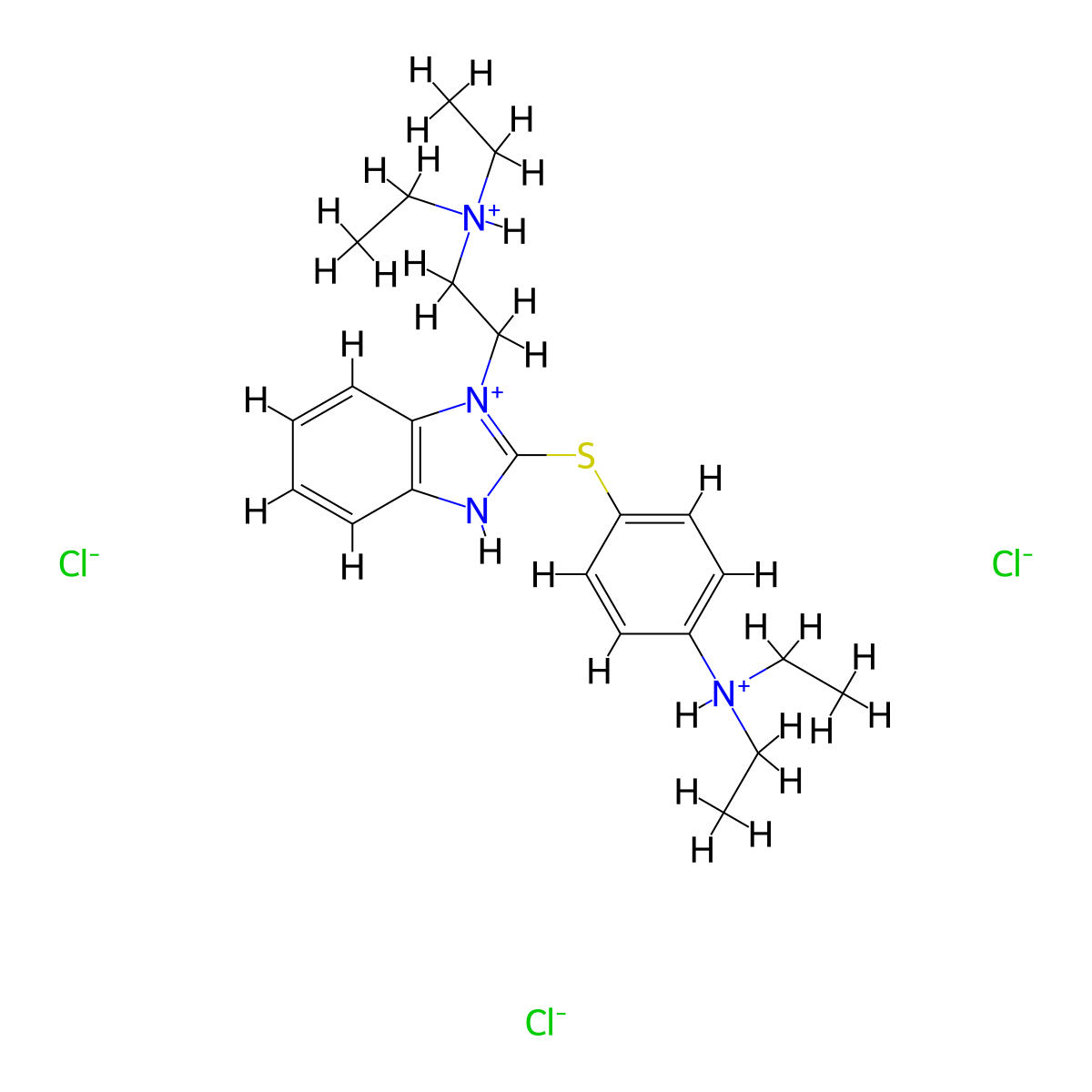 Benzimidazole, 1-(2-(diethylamino)ethyl)-2-((p-(diethylamino)phenyl)thio)-, trihydrochloride, hydrate molecular structure, CAS 4929-81-1