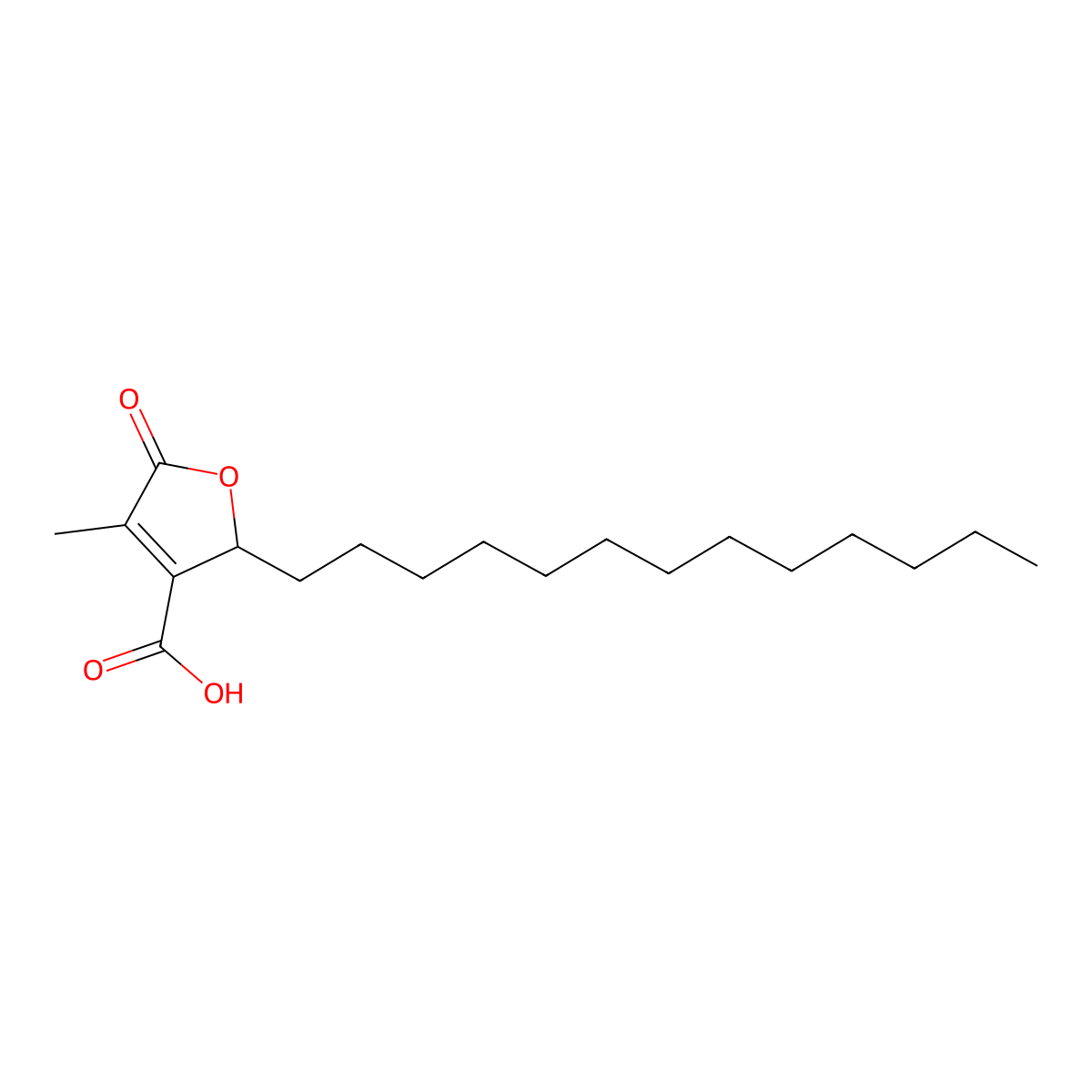 4-Methyl-5-oxo-2-tridecyl-2,5-dihydrofuran-3-carboxylic acid molecular structure, CAS 493-47-0