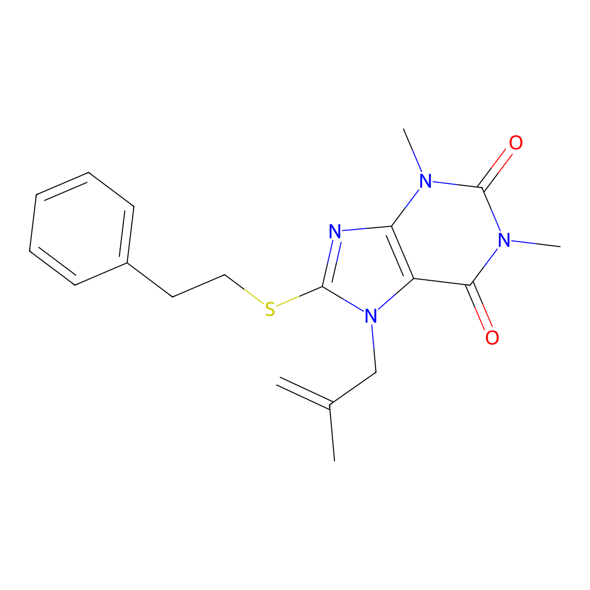 1,3-Dimethyl-7-(2-methylprop-2-enyl)-8-(2-phenylethylthio)-1,3,7-trihydropurin e-2,6-dione molecular structure, CAS 493002-84-9