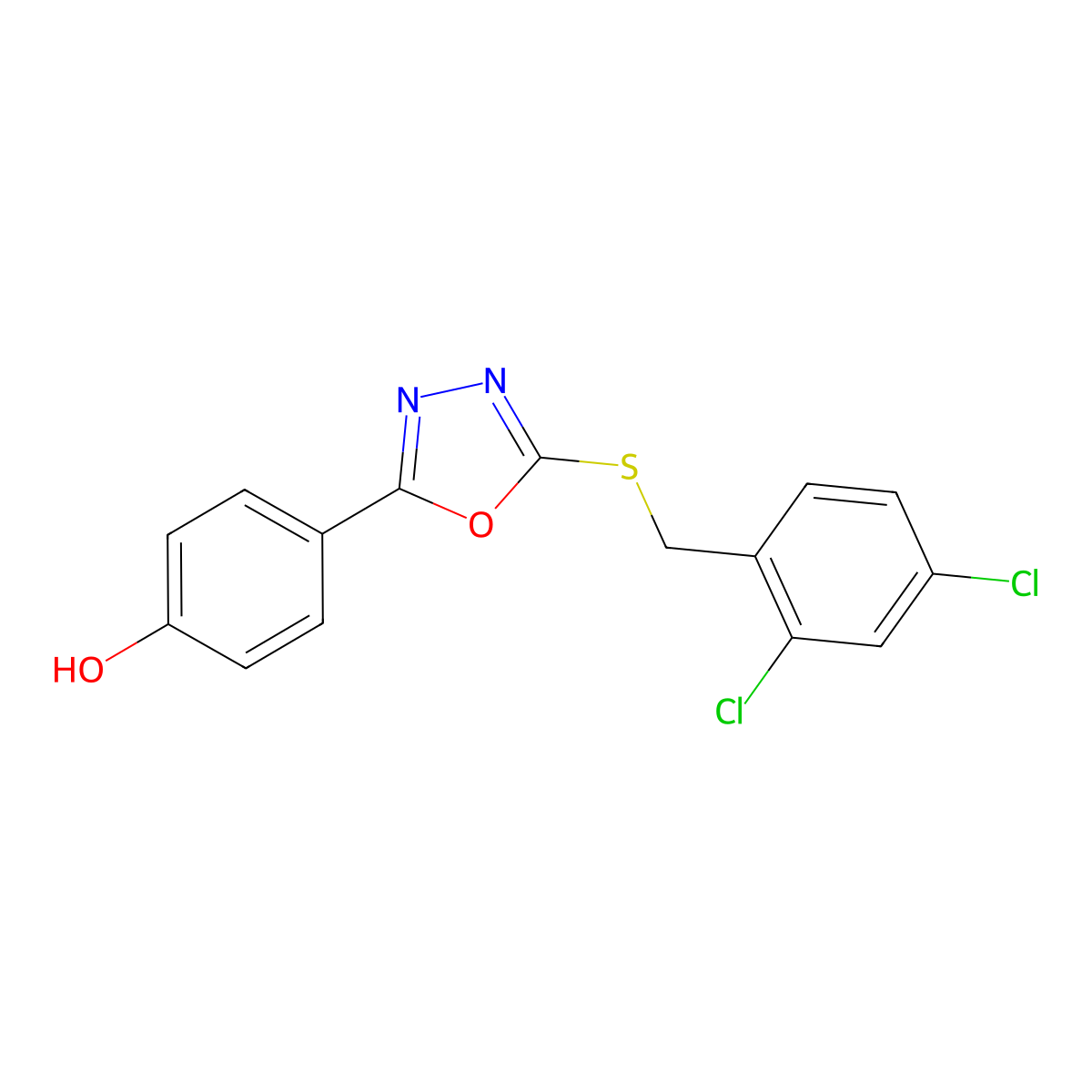 4-(5-((2,4-Dichlorobenzyl)thio)-1,3,4-oxadiazol-2-yl)phenol molecular structure, CAS 493003-07-9