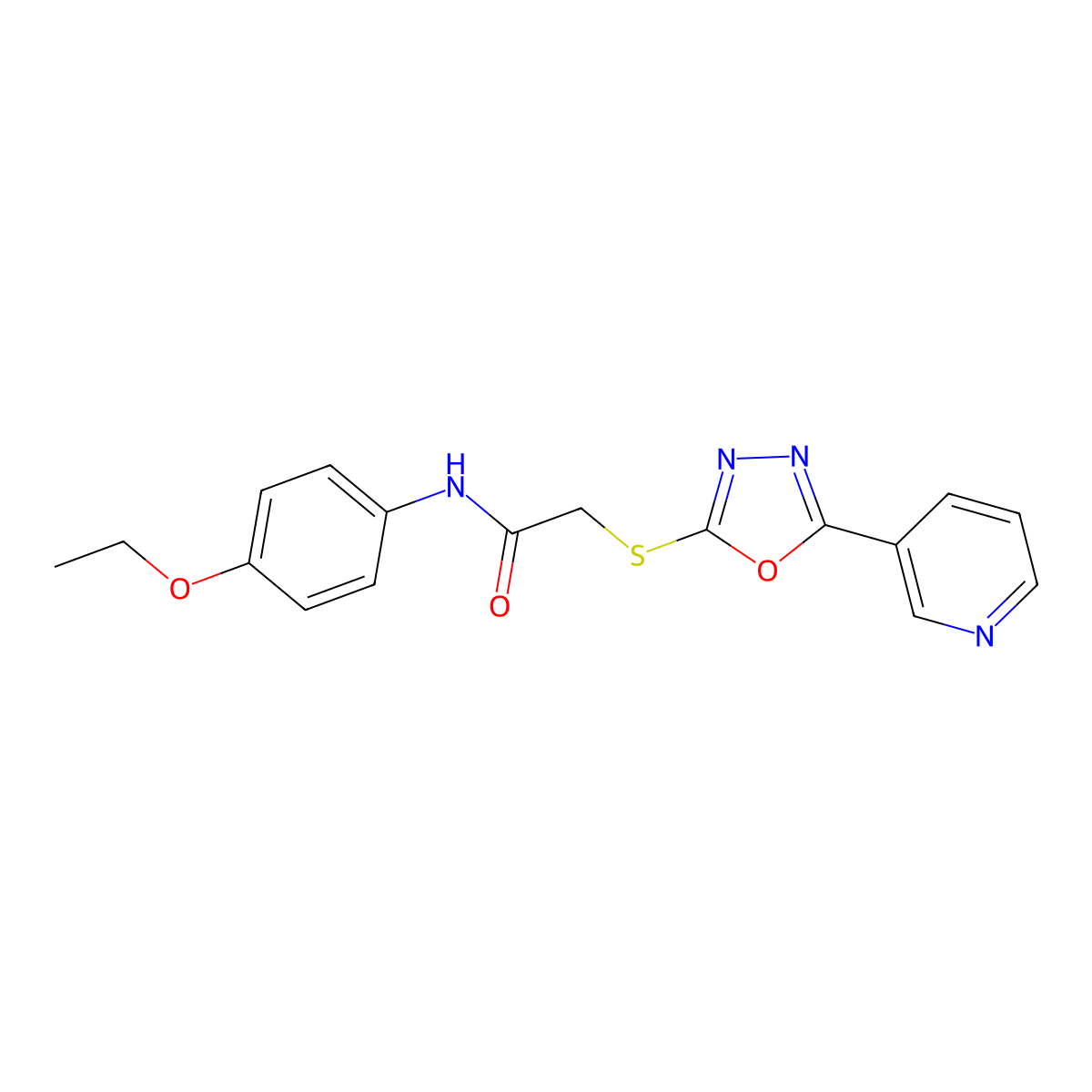 N-(4-ethoxyphenyl)-2-((5-(pyridin-3-yl)-1,3,4-oxadiazol-2-yl)thio)acetamide molecular structure, CAS 493003-36-4