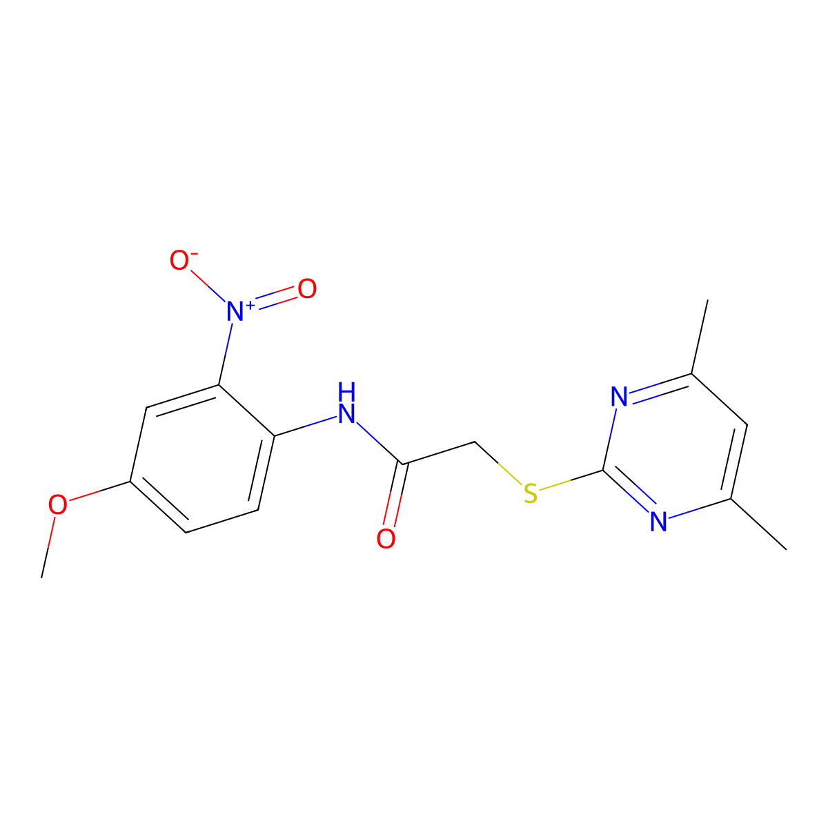 2-(4,6-dimethylpyrimidin-2-yl)sulfanyl-N-(4-methoxy-2-nitrophenyl)acetamide molecular structure, CAS 493003-79-5