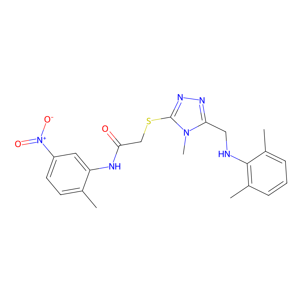 2-((5-(((2,6-Dimethylphenyl)amino)methyl)-4-methyl-4H-1,2,4-triazol-3-yl)thio)-N-(2-methyl-5-nitrophenyl)acetamide molecular structure, CAS 493003-81-9