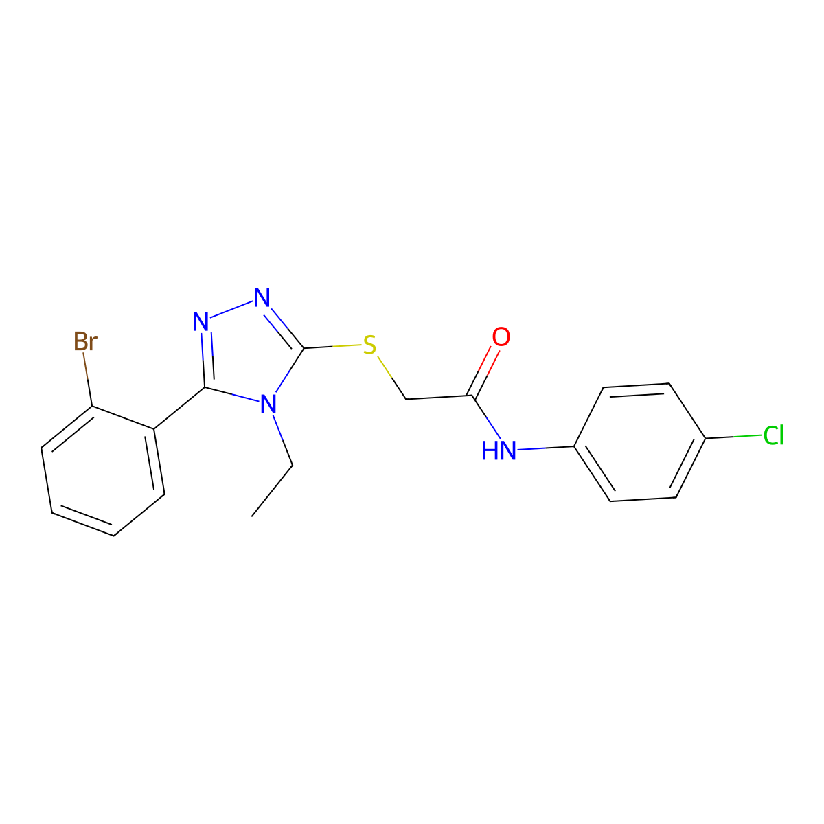 2-{[5-(2-bromophenyl)-4-ethyl-4H-1,2,4-triazol-3-yl]sulfanyl}-N-(4-chlorophenyl)acetamide molecular structure, CAS 493013-09-5