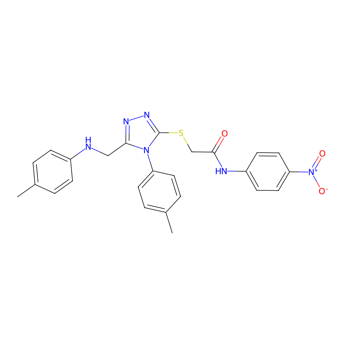N-(4-Nitrophenyl)-2-((4-(p-tolyl)-5-((p-tolylamino)methyl)-4H-1,2,4-triazol-3-yl)thio)acetamide molecular structure, CAS 493013-21-1