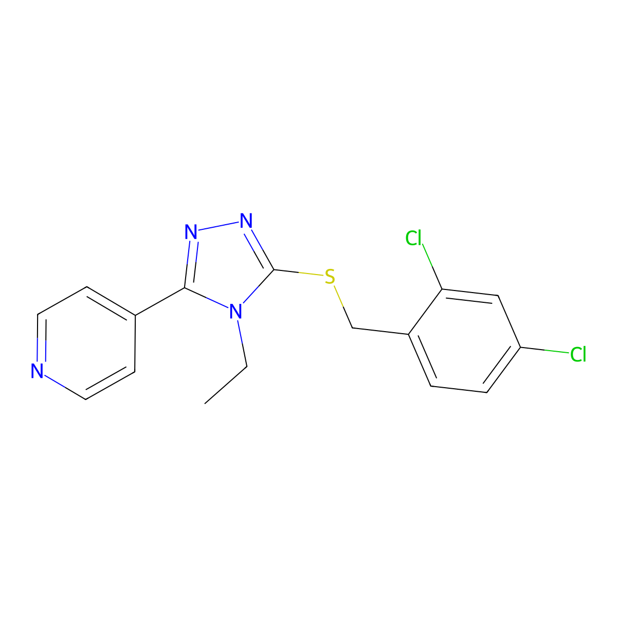 3-[(2,4-Dichlorophenyl)methylthio]-4-ethyl-5-(4-pyridyl)-1,2,4-triazole molecular structure, CAS 493013-47-1