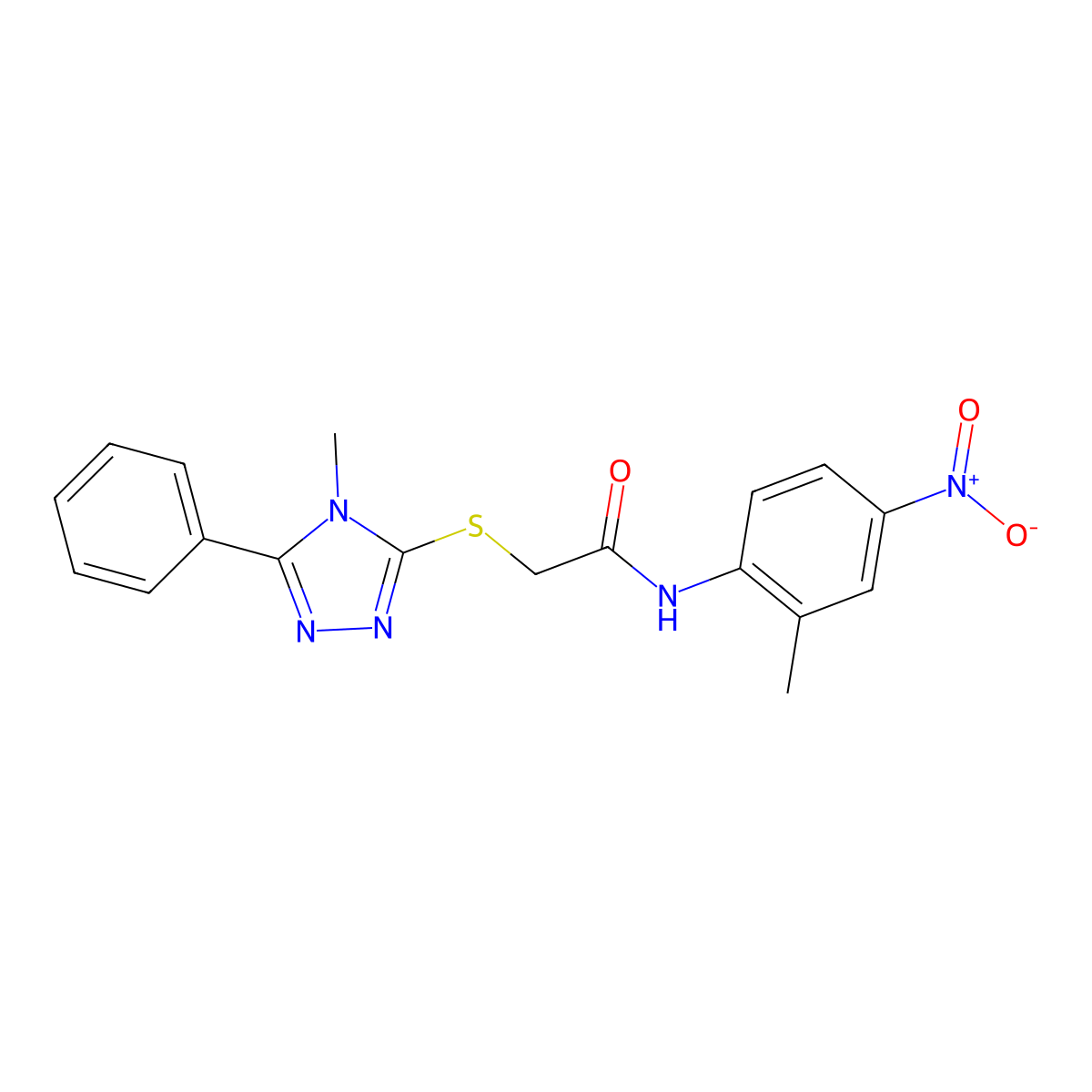 N-(2-methyl-4-nitrophenyl)-2-[(4-methyl-5-phenyl-1,2,4-triazol-3-yl)sulfanyl]acetamide molecular structure, CAS 493013-97-1