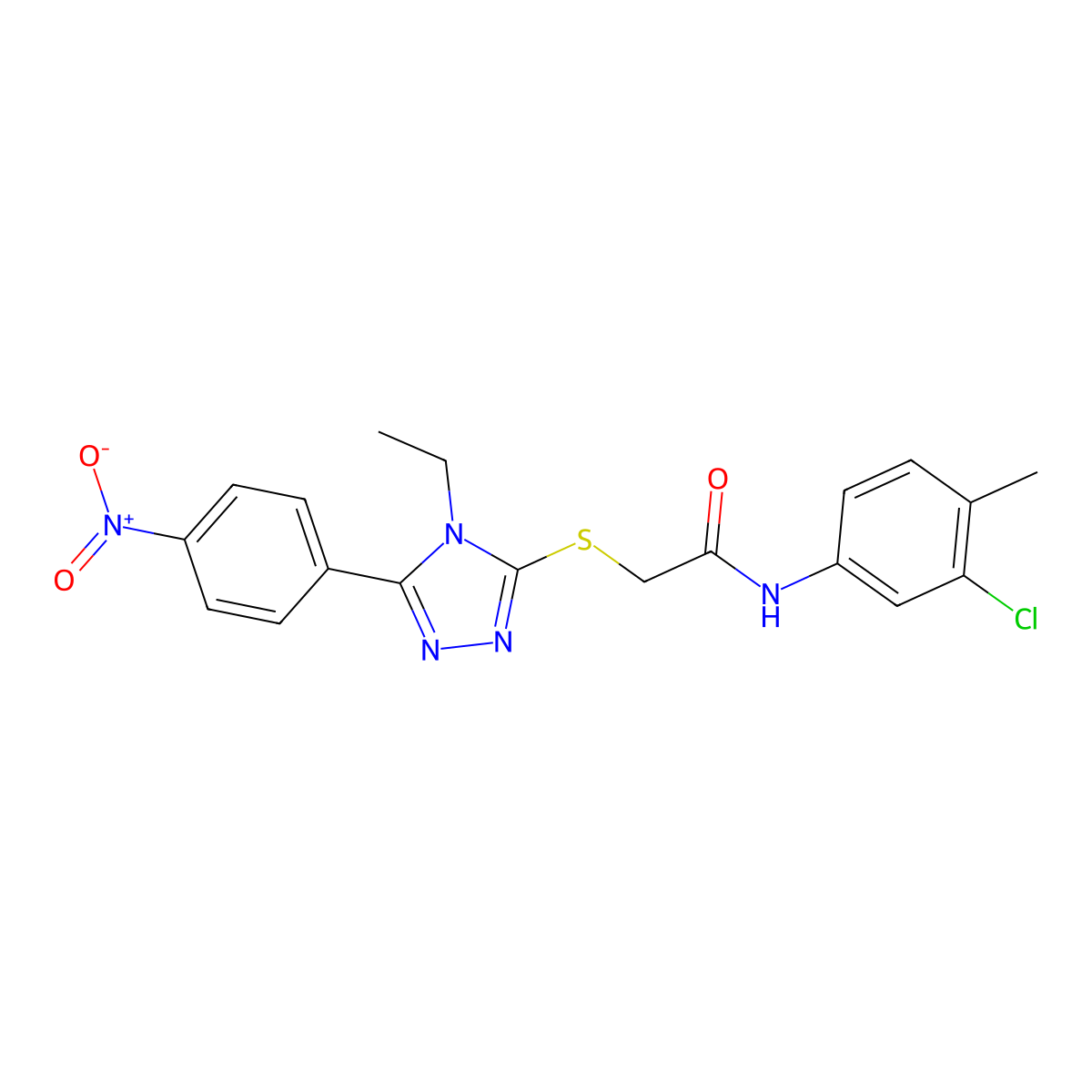 N-(3-chloro-4-methylphenyl)-2-[[4-ethyl-5-(4-nitrophenyl)-1,2,4-triazol-3-yl]sulfanyl]acetamide molecular structure, CAS 493014-43-0