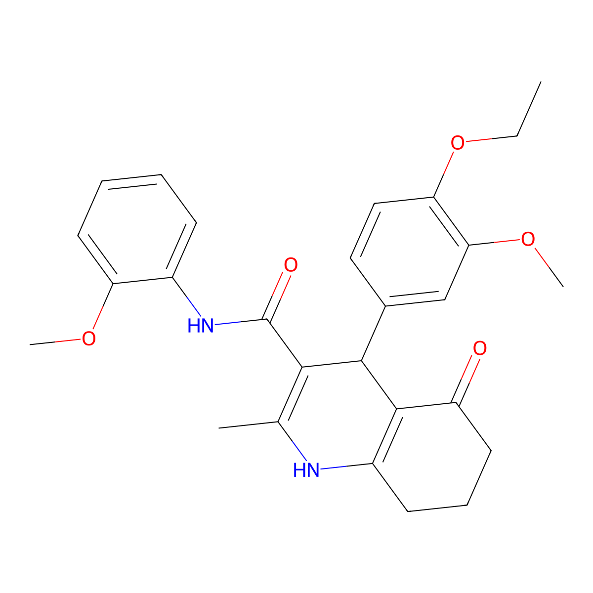 4-(4-Ethoxy-3-methoxyphenyl)-N-(2-methoxyphenyl)-2-methyl-5-oxo-1,4,5,6,7,8-hexahydroquinoline-3-carboxamide molecular structure, CAS 493017-01-9