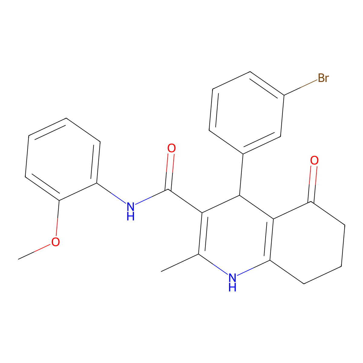 4-(3-Bromophenyl)-N-(2-methoxyphenyl)-2-methyl-5-oxo-1,4,5,6,7,8-hexahydroquinoline-3-carboxamide molecular structure, CAS 493017-13-3