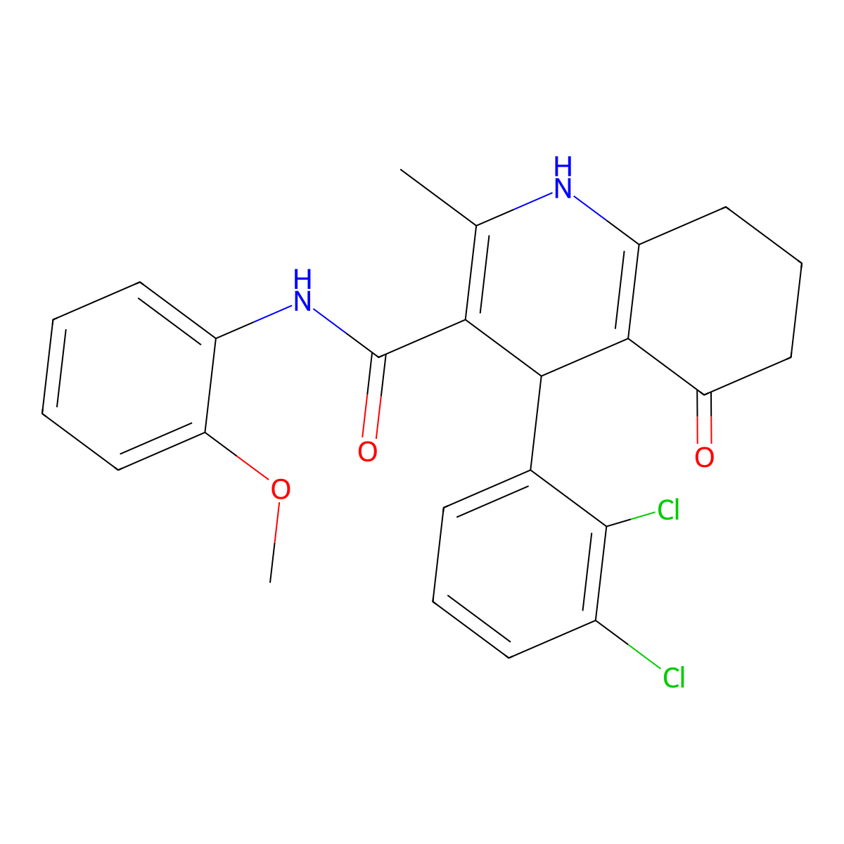 4-(2,3-Dichlorophenyl)-N-(2-methoxyphenyl)-2-methyl-5-oxo-1,4,5,6,7,8-hexahydroquinoline-3-carboxamide molecular structure, CAS 493017-18-8