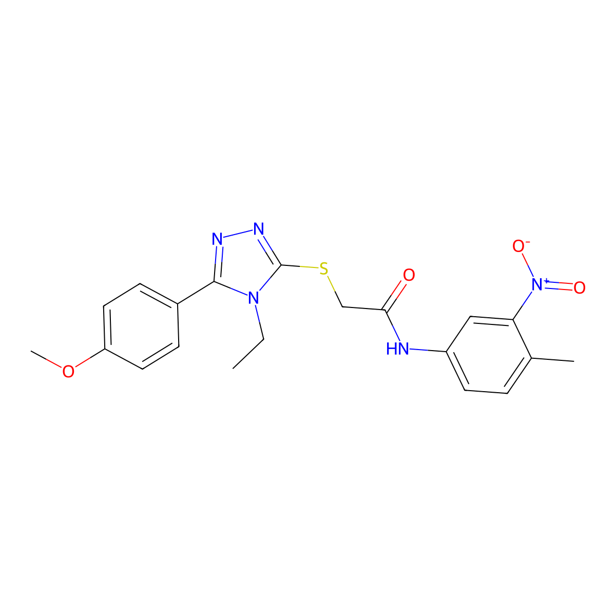 2-[[4-ethyl-5-(4-methoxyphenyl)-1,2,4-triazol-3-yl]sulfanyl]-N-(4-methyl-3-nitrophenyl)acetamide molecular structure, CAS 493023-84-0
