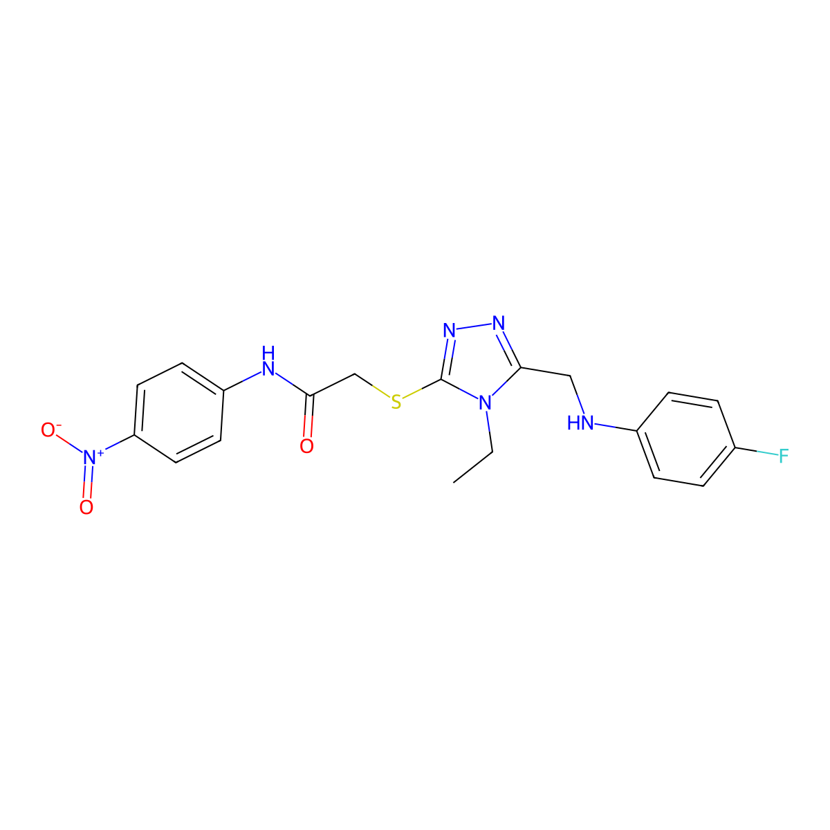 2-({4-ethyl-5-[(4-fluoroanilino)methyl]-4H-1,2,4-triazol-3-yl}sulfanyl)-N-{4-nitrophenyl}acetamide molecular structure, CAS 493024-02-5