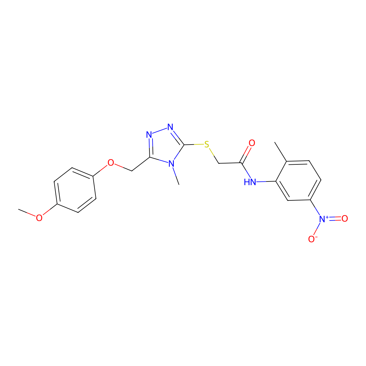 2-({5-[(4-methoxyphenoxy)methyl]-4-methyl-4H-1,2,4-triazol-3-yl}sulfanyl)-N-(2-methyl-5-nitrophenyl)acetamide molecular structure, CAS 493024-05-8