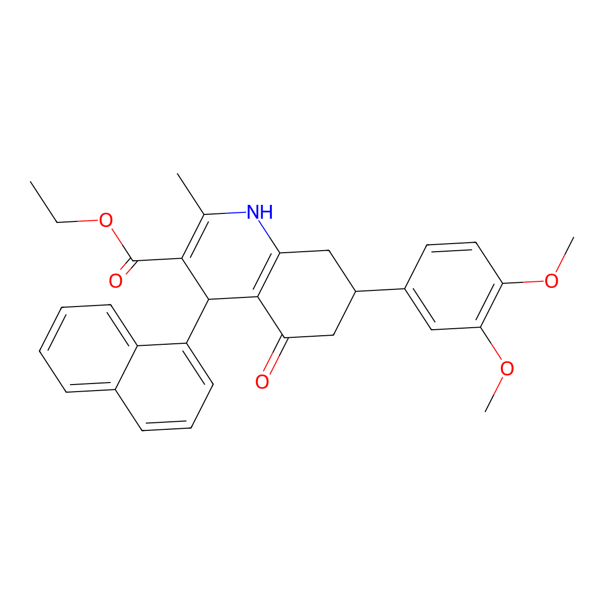 Ethyl 7-[3,4-bis(methyloxy)phenyl]-2-methyl-4-naphthalen-1-yl-5-oxo-1,4,5,6,7,8-hexahydroquinoline-3-carboxylate molecular structure, CAS 493024-09-2