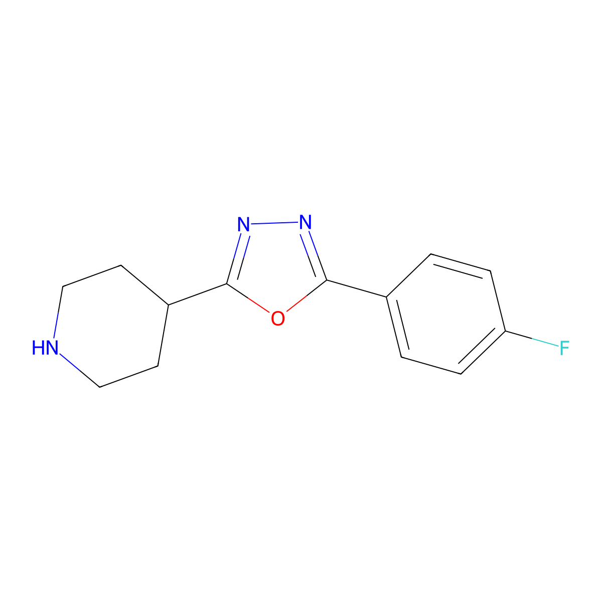 4-(5-(4-Fluorophenyl)-1,3,4-oxadiazol-2-yl)piperidine molecular structure, CAS 493024-40-1