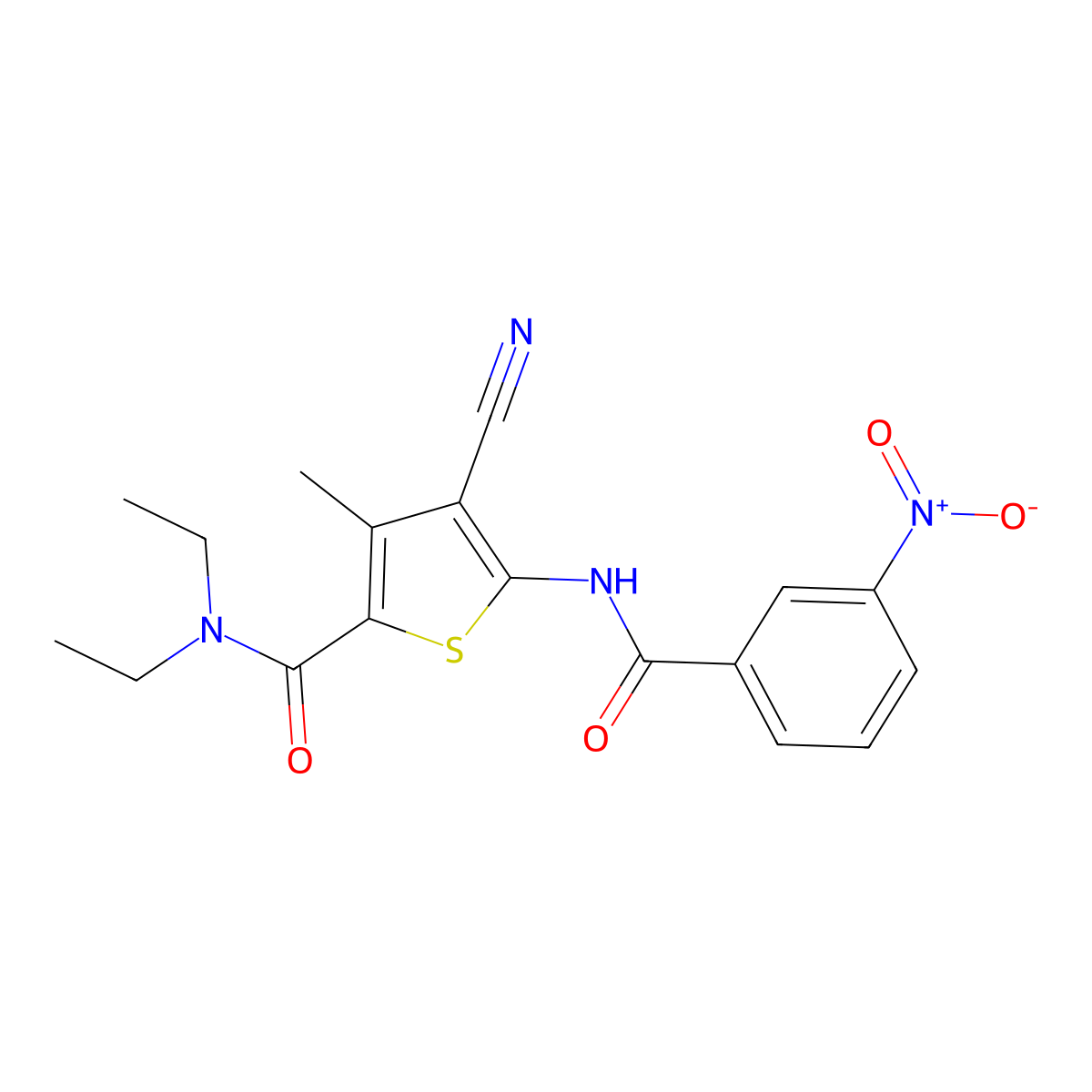 4-cyano-N,N-diethyl-3-methyl-5-[(3-nitrobenzoyl)amino]thiophene-2-carboxamide molecular structure, CAS 493027-02-4
