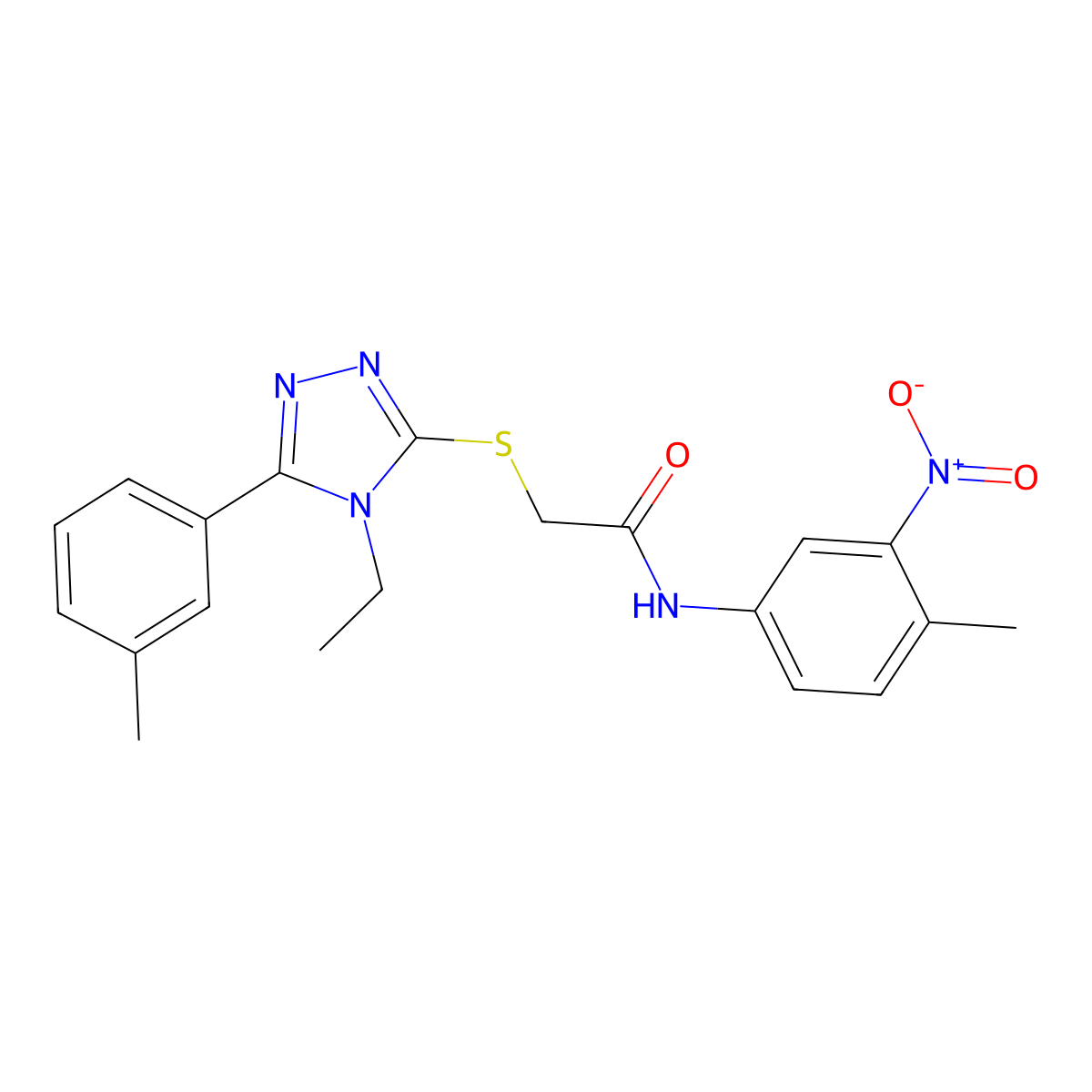 2-[[4-ethyl-5-(3-methylphenyl)-1,2,4-triazol-3-yl]sulfanyl]-N-(4-methyl-3-nitrophenyl)acetamide molecular structure, CAS 493027-19-3