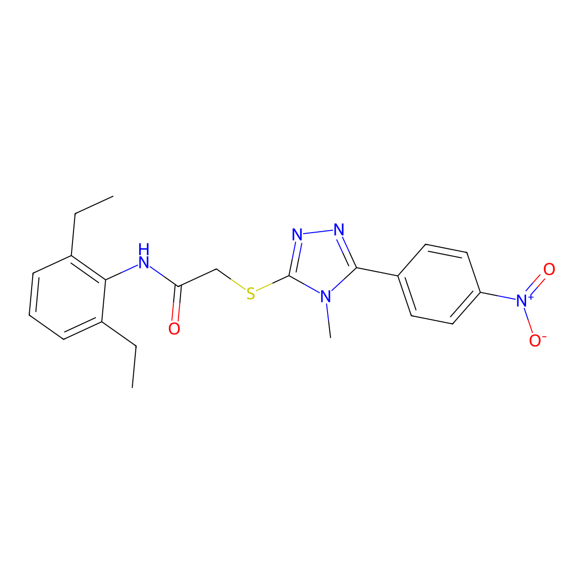 N-(2,6-diethylphenyl)-2-[[4-methyl-5-(4-nitrophenyl)-1,2,4-triazol-3-yl]sulfanyl]acetamide molecular structure, CAS 493027-64-8