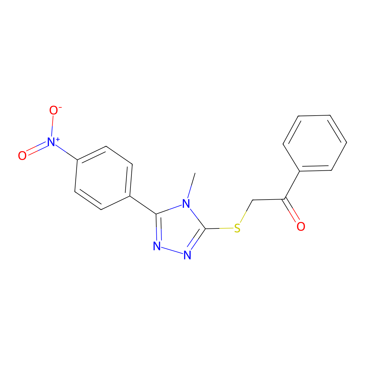 2-[[4-Methyl-5-(4-nitrophenyl)-1,2,4-triazol-3-yl]sulfanyl]-1-phenylethanone molecular structure, CAS 493027-70-6