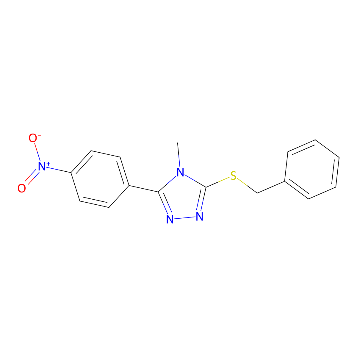3-Benzylsulfanyl-4-methyl-5-(4-nitrophenyl)-1,2,4-triazole molecular structure, CAS 493027-73-9