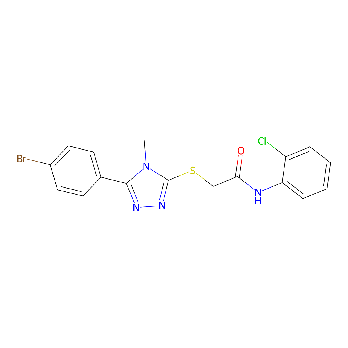 2-{[5-(4-bromophenyl)-4-methyl-4H-1,2,4-triazol-3-yl]sulfanyl}-N-(2-chlorophenyl)acetamide molecular structure, CAS 493027-77-3