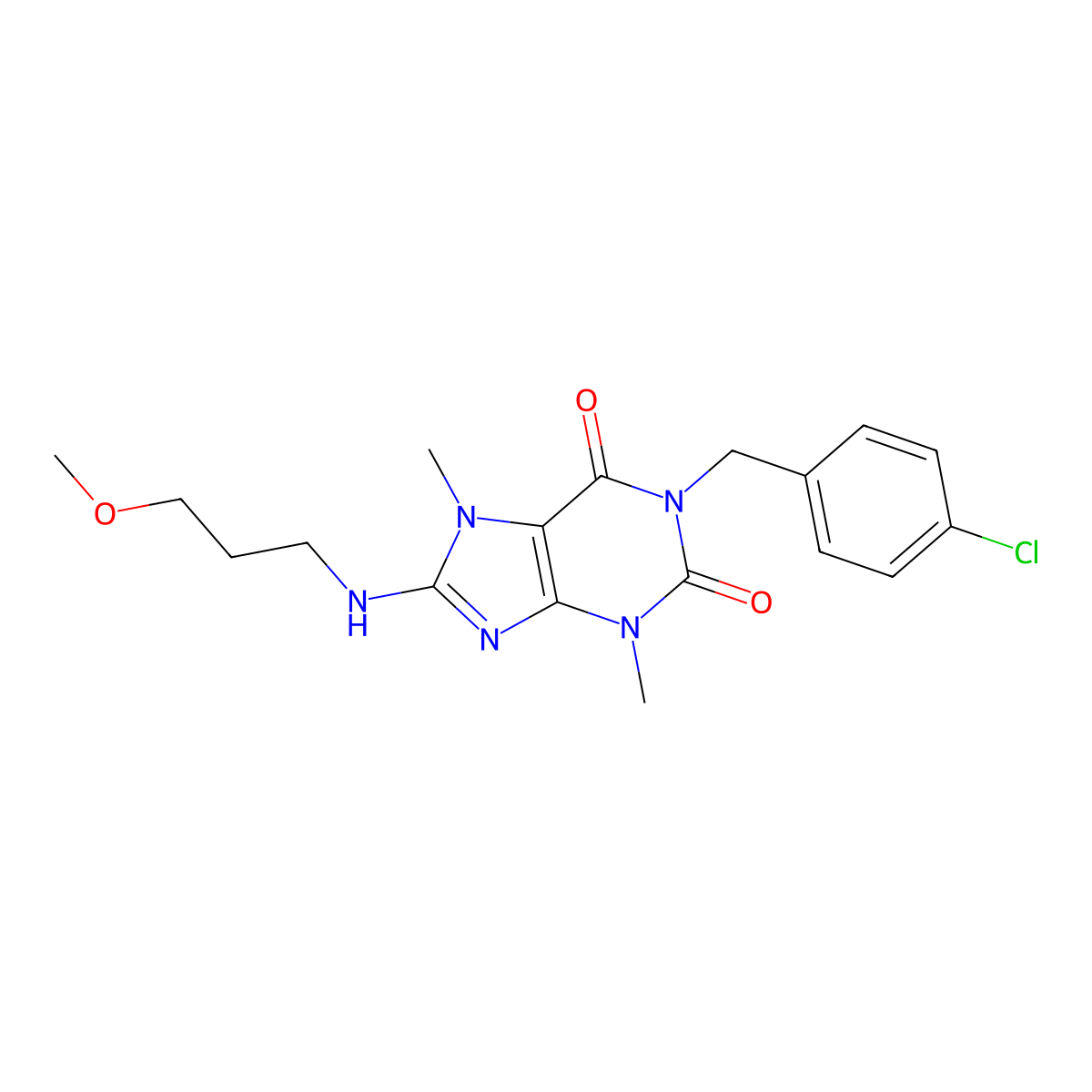 1-[(4-Chlorophenyl)methyl]-8-(3-methoxypropylamino)-3,7-dimethylpurine-2,6-dione molecular structure, CAS 493028-08-3