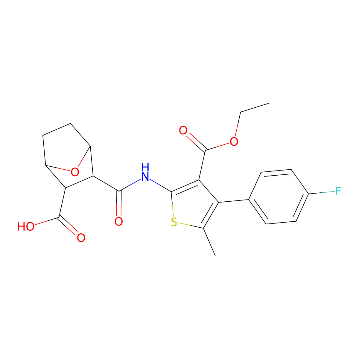 3-({[3-(Ethoxycarbonyl)-4-(4-fluorophenyl)-5-methyl-2-thienyl]amino}carbonyl)-7-oxabicyclo[2.2.1]heptane-2-carboxylic acid molecular structure, CAS 493031-89-3