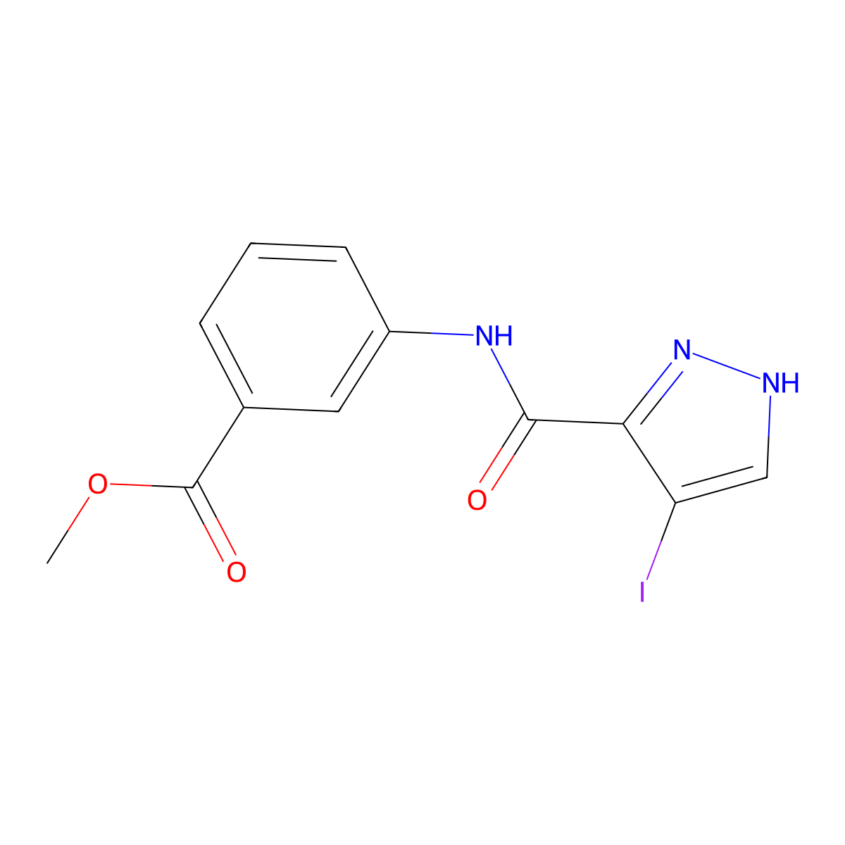 methyl 3-{[(4-iodo-1H-pyrazol-3-yl)carbonyl]amino}benzoate molecular structure, CAS 493032-00-1