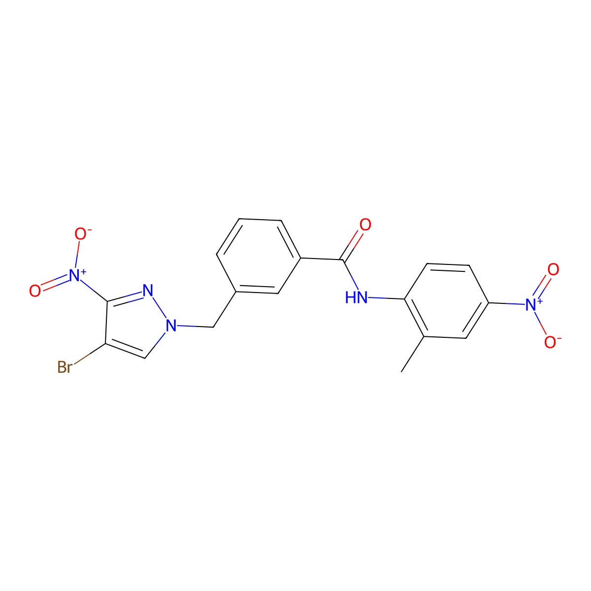 3-[(4-bromo-3-nitropyrazol-1-yl)methyl]-N-(2-methyl-4-nitrophenyl)benzamide molecular structure, CAS 493032-16-9