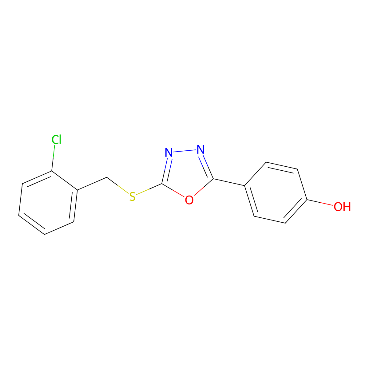4-(5-((2-Chlorobenzyl)thio)-1,3,4-oxadiazol-2-yl)phenol molecular structure, CAS 493032-79-4