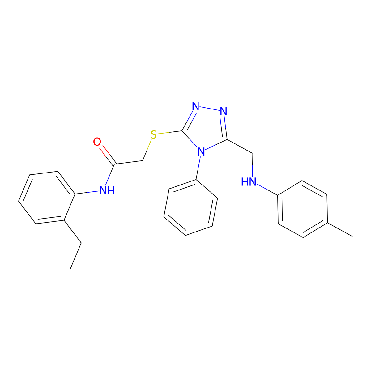 N-(2-Ethylphenyl)-2-((4-phenyl-5-((p-tolylamino)methyl)-4H-1,2,4-triazol-3-yl)thio)acetamide molecular structure, CAS 493032-82-9