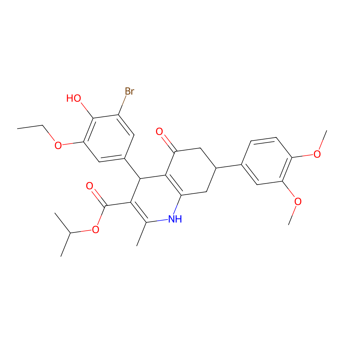 propan-2-yl 4-(3-bromo-5-ethoxy-4-hydroxyphenyl)-7-(3,4-dimethoxyphenyl)-2-methyl-5-oxo-4,6,7,8-tetrahydro-1H-quinoline-3-carboxylate molecular structure, CAS 493034-23-4