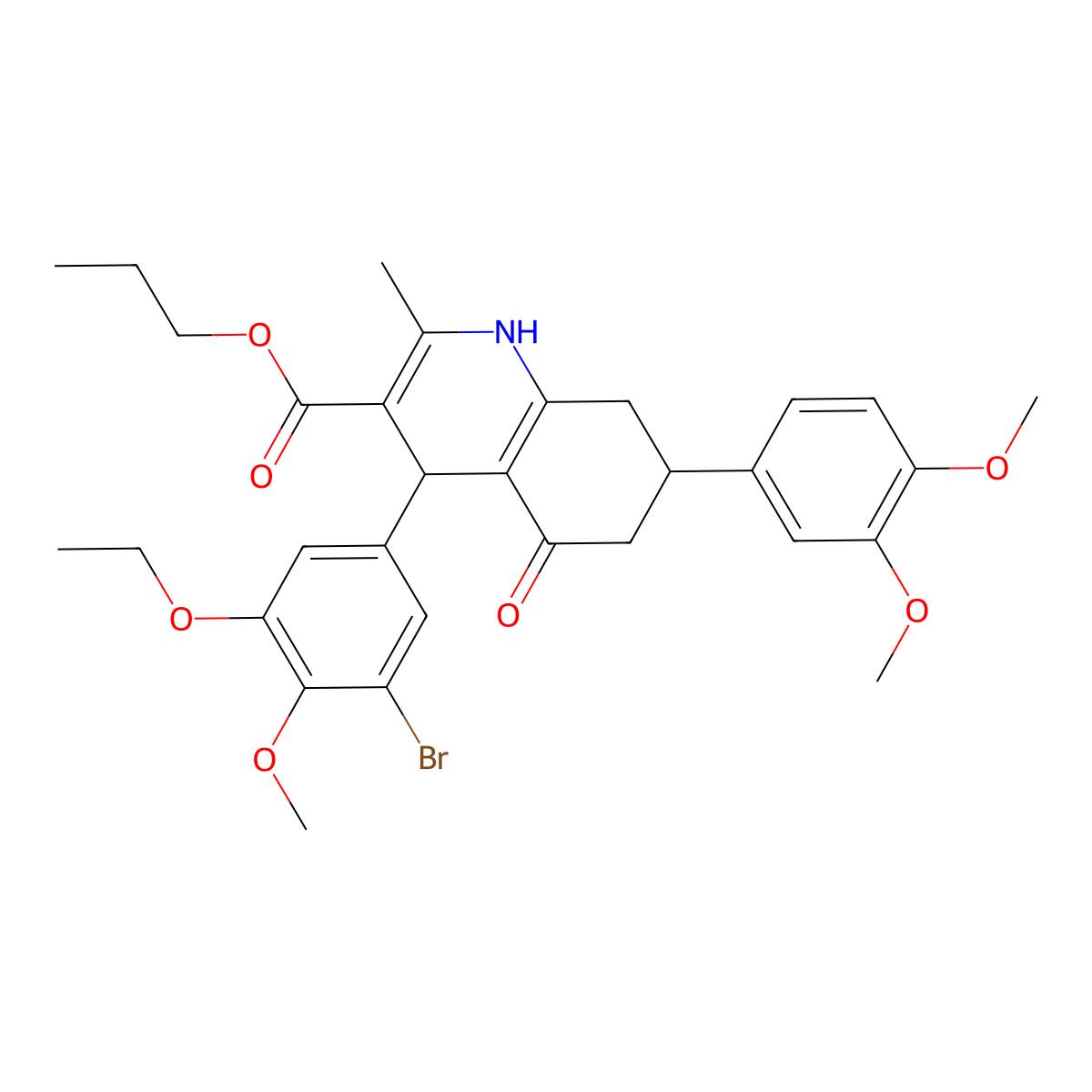 Propyl 4-(3-bromo-5-ethoxy-4-methoxyphenyl)-7-(3,4-dimethoxyphenyl)-2-methyl-5-oxo-1,4,5,6,7,8-hexahydro-3-quinolinecarboxylate molecular structure, CAS 493034-42-7