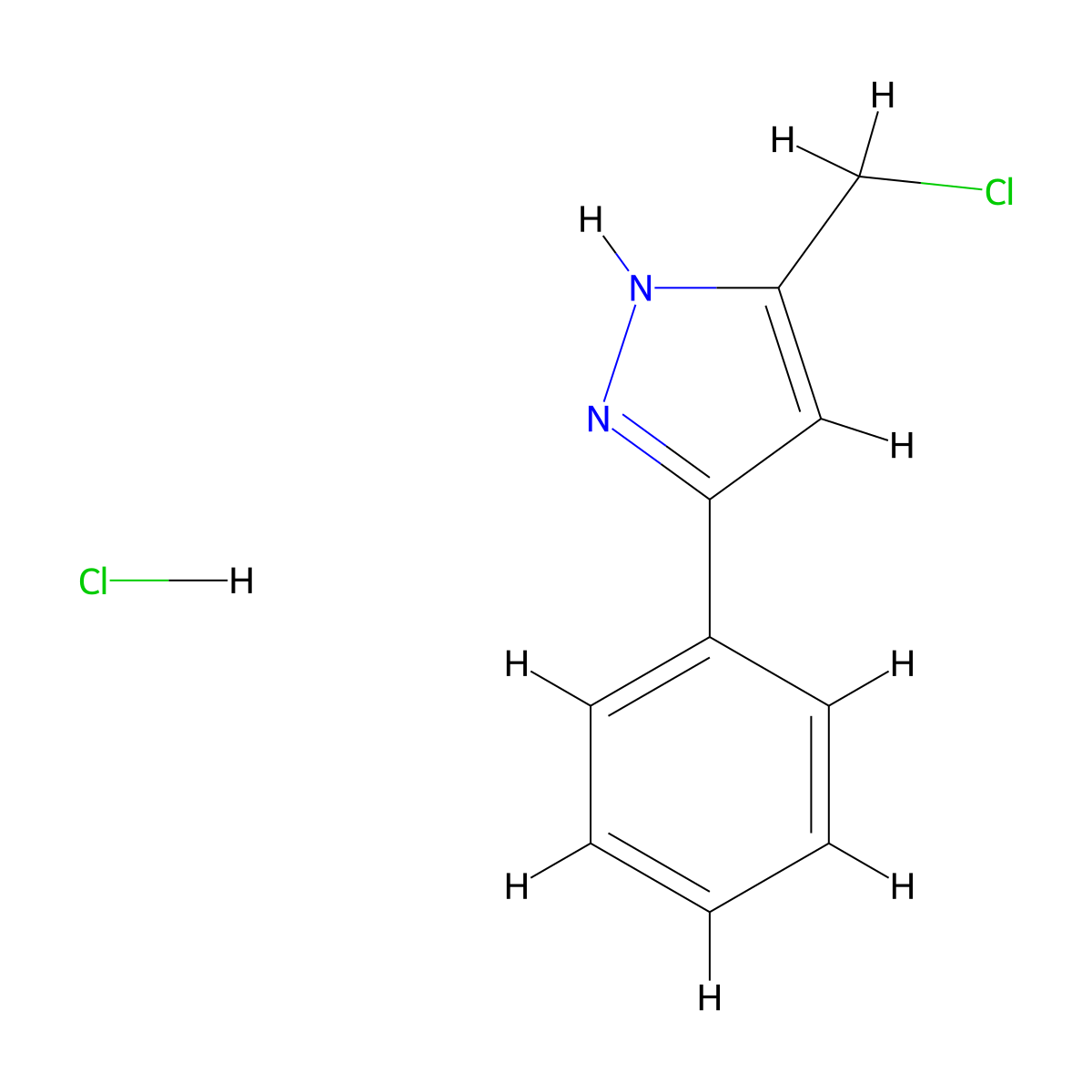 5-(chloromethyl)-3-phenyl-1H-pyrazole hydrochloride molecular structure, CAS 493038-58-7
