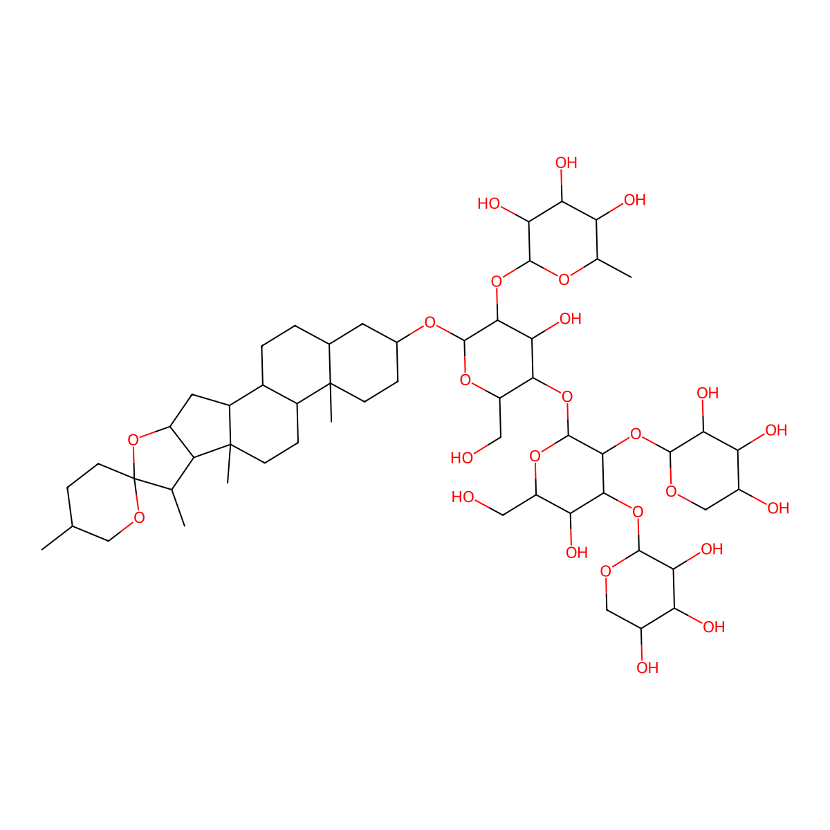 2-[4-Hydroxy-5-[5-hydroxy-6-(hydroxymethyl)-3,4-bis[(3,4,5-trihydroxyoxan-2-yl)oxy]oxan-2-yl]oxy-6-(hydroxymethyl)-2-(5',7,9,13-tetramethylspiro[5-oxapentacyclo[10.8.0.02,9.04,8.013,18]icosane-6,2'-oxane]-16-yl)oxyoxan-3-yl]oxy-6-methyloxane-3,4,5-triol molecular structure, CAS 4939-89-3