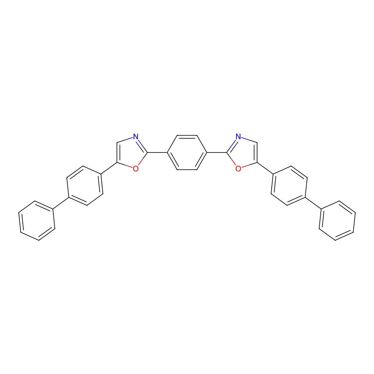 5-(4-Phenylphenyl)-2-[4-[5-(4-phenylphenyl)-1,3-oxazol-2-yl]phenyl]-1,3-oxazole molecular structure, CAS 494-67-7