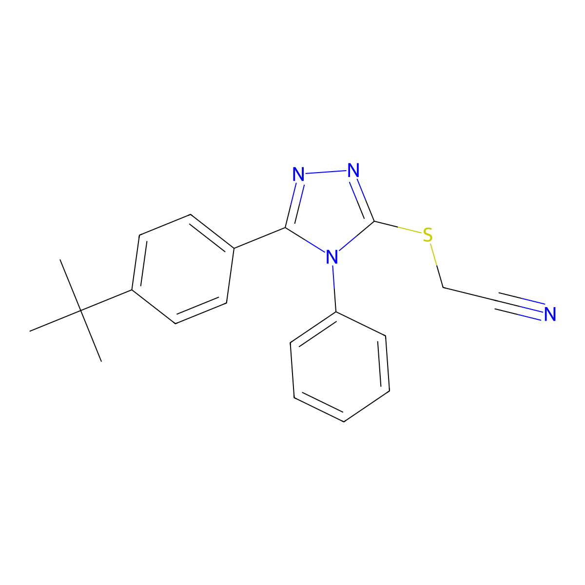 2-{5-[4-(Tert-butyl)phenyl]-4-phenyl-1,2,4-triazol-3-ylthio}ethanenitrile molecular structure, CAS 494193-67-8