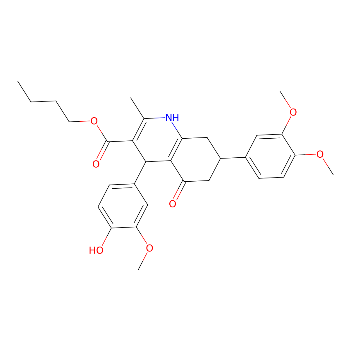 Butyl 7-(3,4-dimethoxyphenyl)-4-(4-hydroxy-3-methoxyphenyl)-2-methyl-5-oxo-1,4,5,6,7,8-hexahydro-3-quinolinecarboxylate molecular structure, CAS 494193-95-2