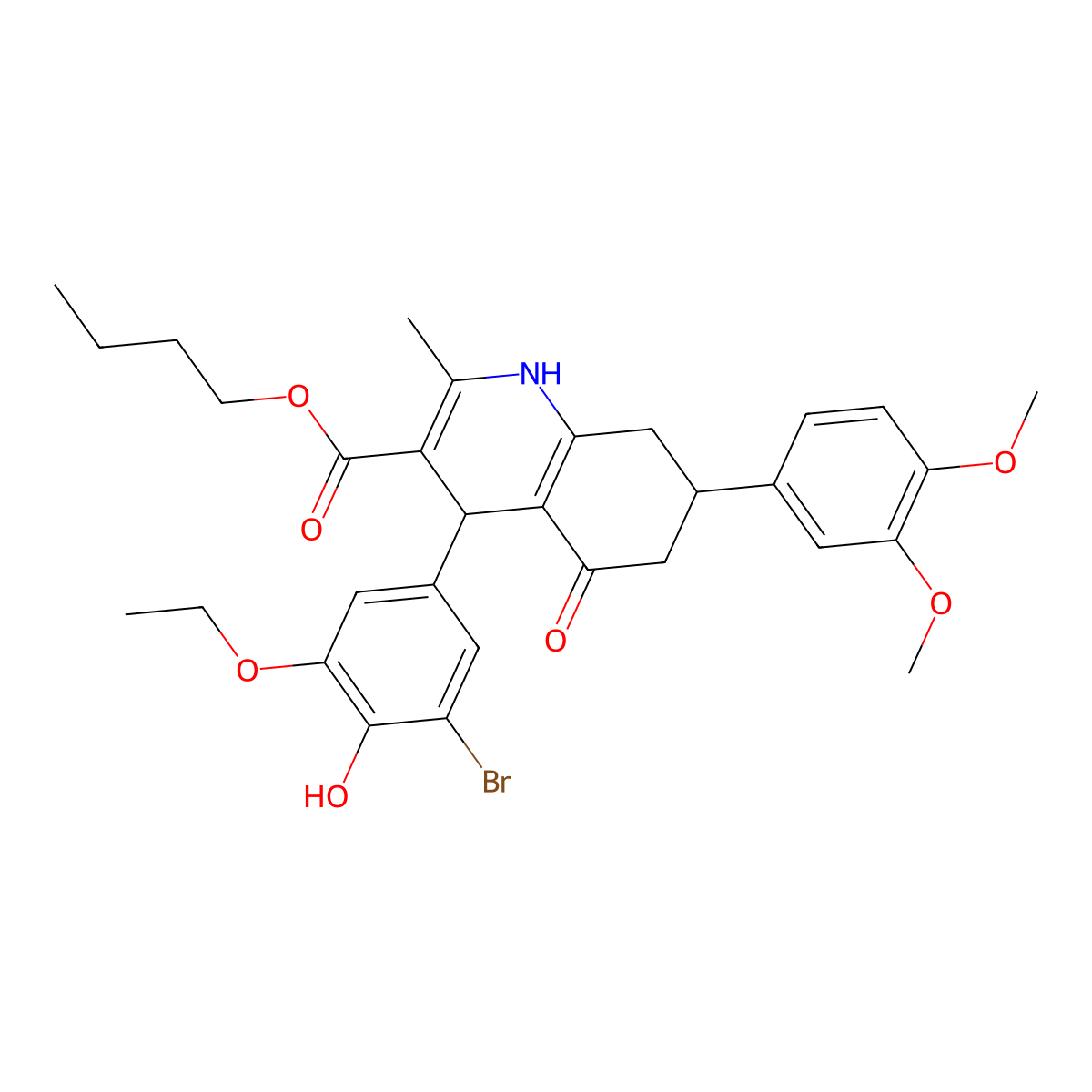 Butyl 4-(3-bromo-5-ethoxy-4-hydroxyphenyl)-7-(3,4-dimethoxyphenyl)-2-methyl-5-oxo-1,4,5,6,7,8-hexahydro-3-quinolinecarboxylate molecular structure, CAS 494193-97-4