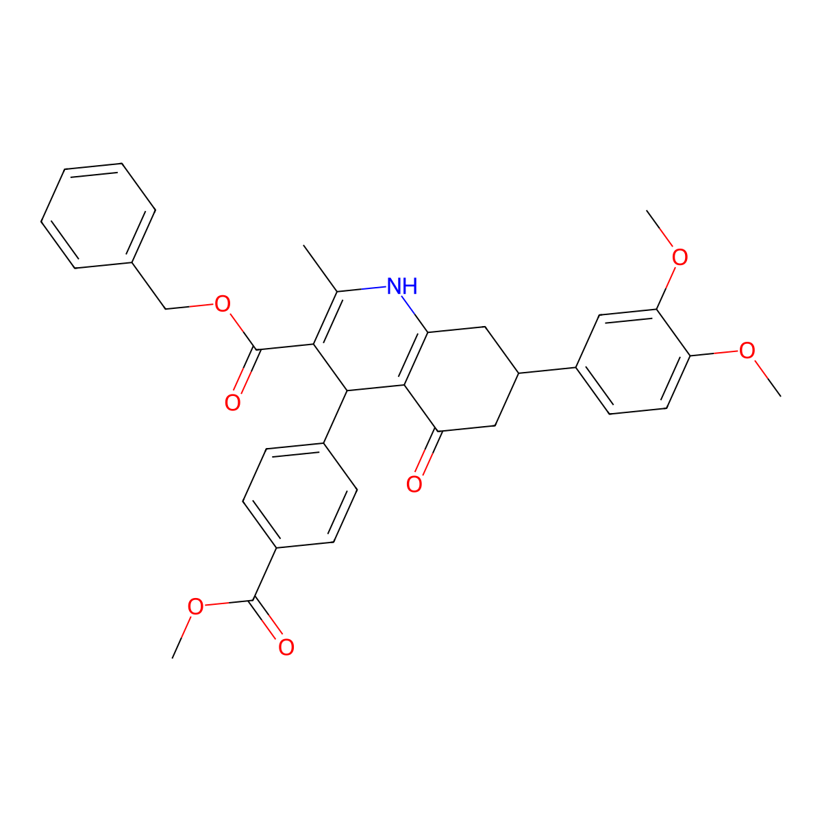 Benzyl 7-(3,4-dimethoxyphenyl)-4-(4-(methoxycarbonyl)phenyl)-2-methyl-5-oxo-1,4,5,6,7,8-hexahydroquinoline-3-carboxylate molecular structure, CAS 494194-22-8