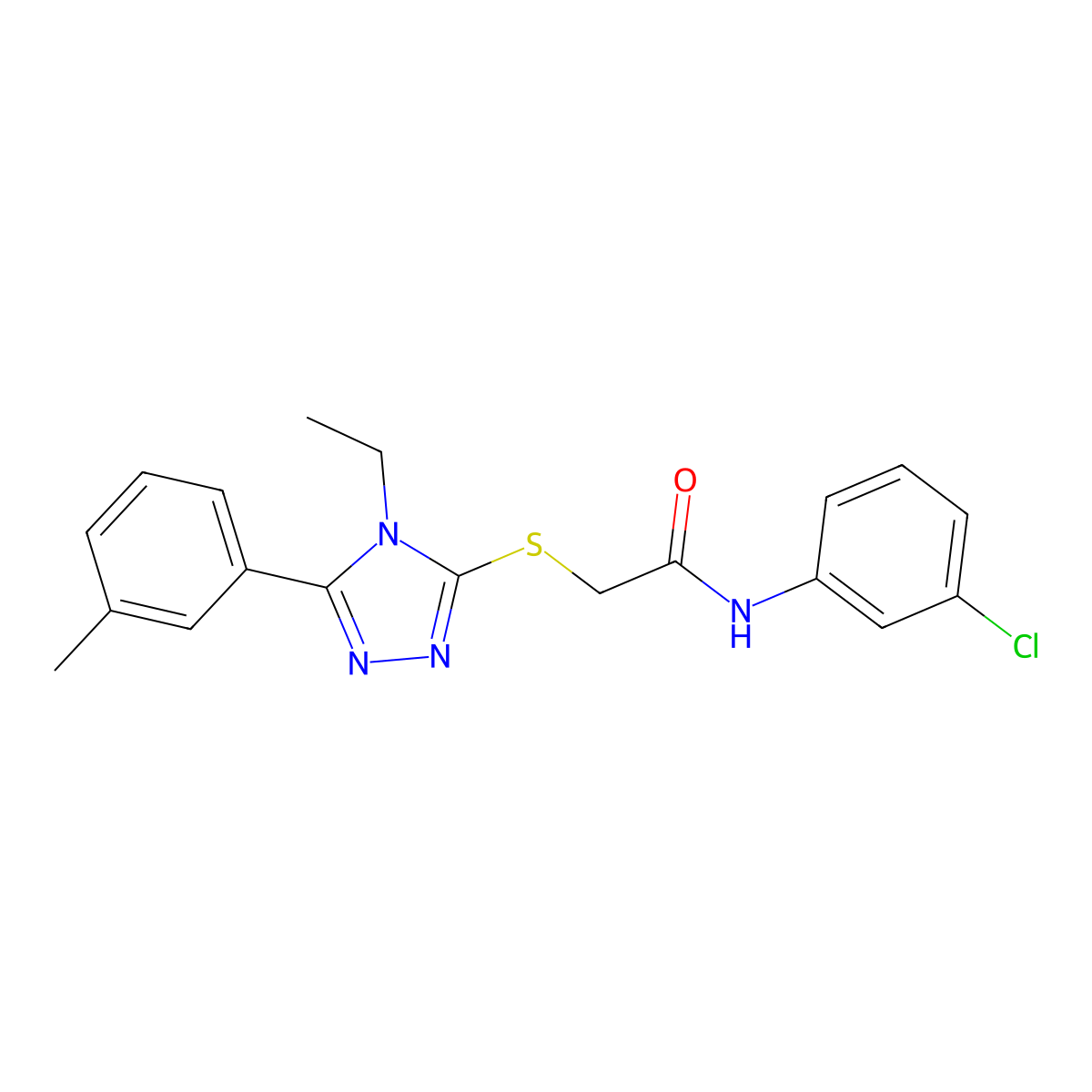 N-(3-chlorophenyl)-2-{[4-ethyl-5-(3-methylphenyl)-4H-1,2,4-triazol-3-yl]sulfanyl}acetamide molecular structure, CAS 494194-45-5