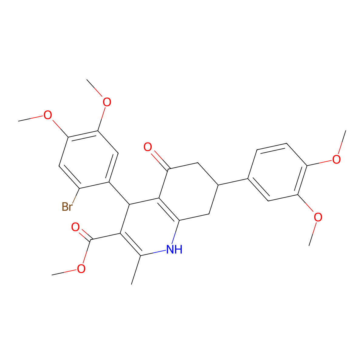 Methyl 4-(2-bromo-4,5-dimethoxyphenyl)-7-(3,4-dimethoxyphenyl)-2-methyl-5-oxo-1,4,5,6,7,8-hexahydroquinoline-3-carboxylate molecular structure, CAS 494195-03-8