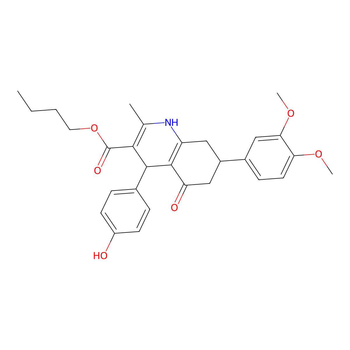 Butyl 7-(3,4-dimethoxyphenyl)-4-(4-hydroxyphenyl)-2-methyl-5-oxo-1,4,5,6,7,8-hexahydro-3-quinolinecarboxylate molecular structure, CAS 494195-22-1