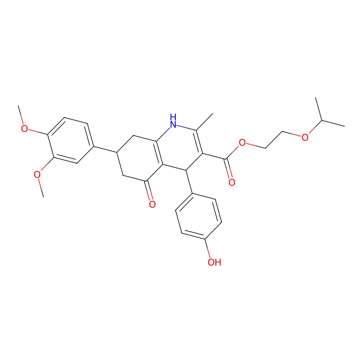 2-Isopropoxyethyl 7-(3,4-dimethoxyphenyl)-4-(4-hydroxyphenyl)-2-methyl-5-oxo-1,4,5,6,7,8-hexahydro-3-quinolinecarboxylate molecular structure, CAS 494195-35-6
