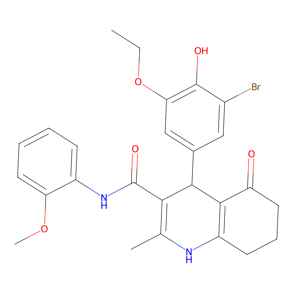 4-(3-Bromo-5-ethoxy-4-hydroxyphenyl)-N-(2-methoxyphenyl)-2-methyl-5-oxo-1,4,5,6,7,8-hexahydroquinoline-3-carboxamide molecular structure, CAS 494195-84-5