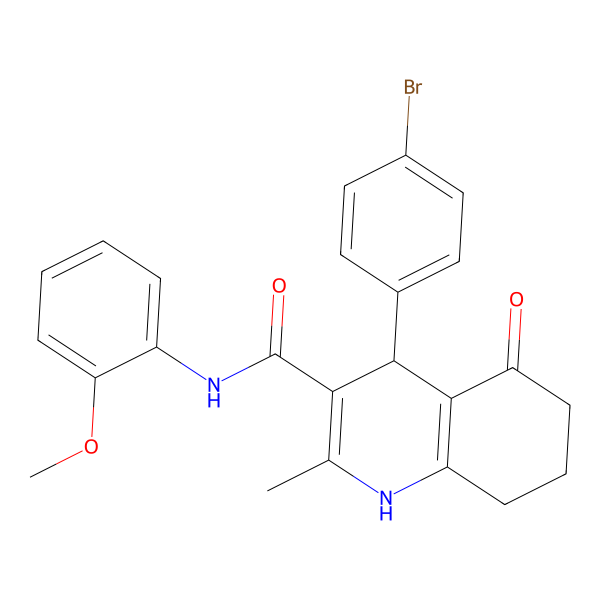 4-(4-Bromophenyl)-N-(2-methoxyphenyl)-2-methyl-5-oxo-1,4,5,6,7,8-hexahydroquinoline-3-carboxamide molecular structure, CAS 494195-88-9